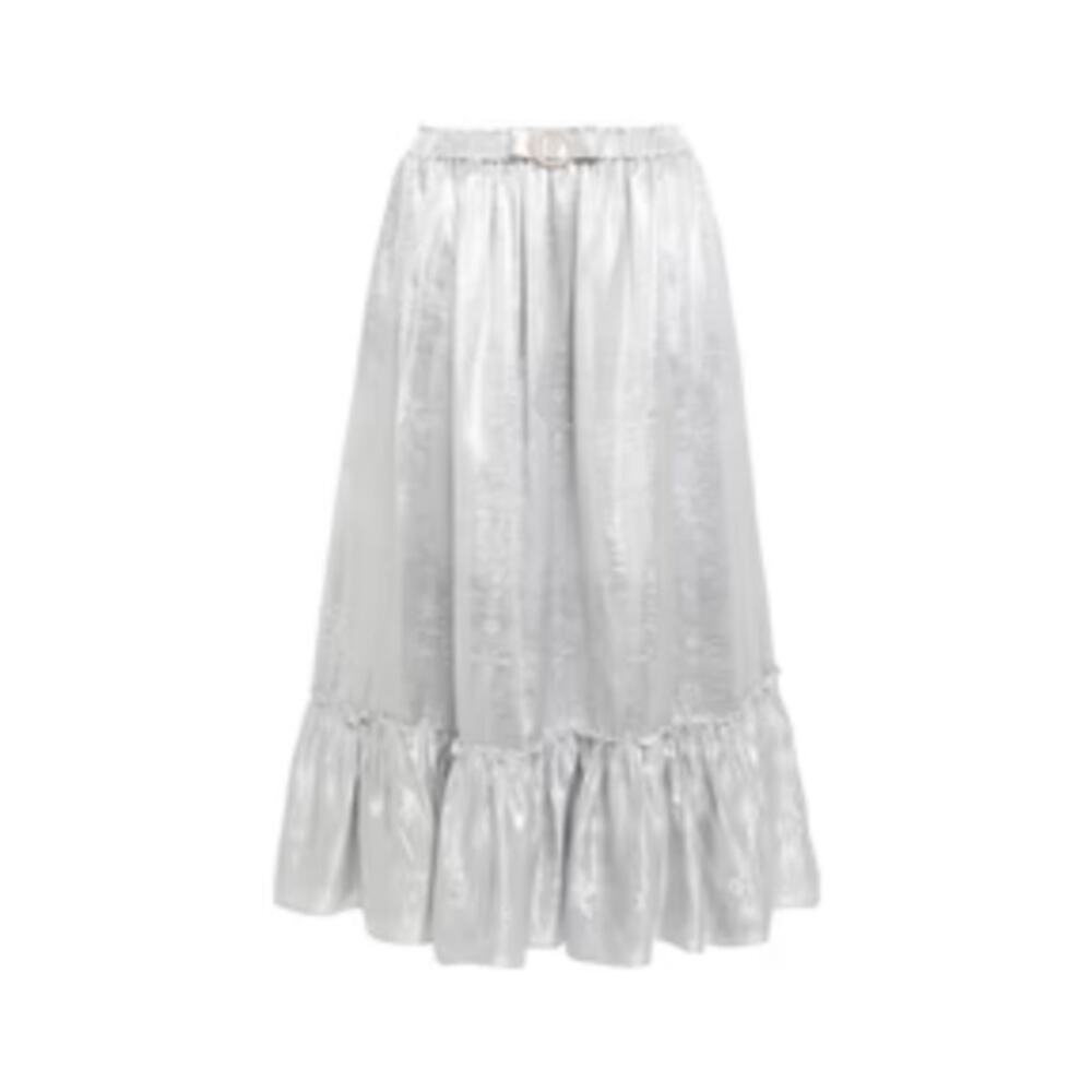 SHRIMPS Pearl Belt Metallic Midi skirt In Silver